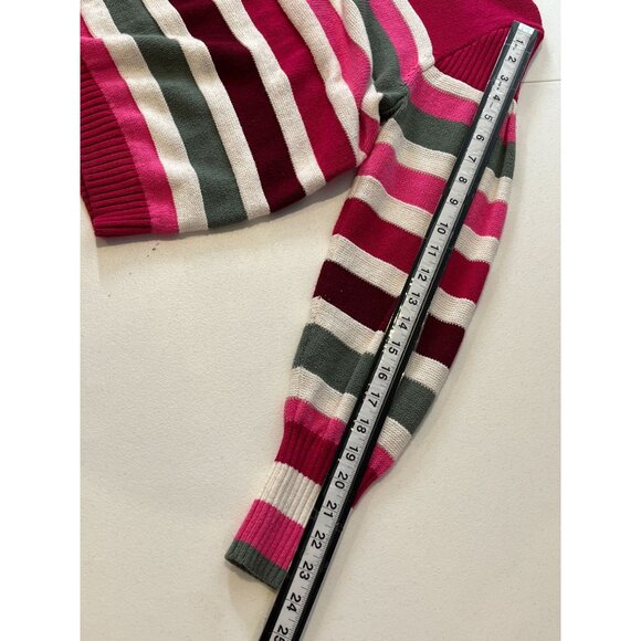 LOFT Striped Knit Crewneck Sweater Pink Green Burgundy Women’s Medium - Picture 10 of 11